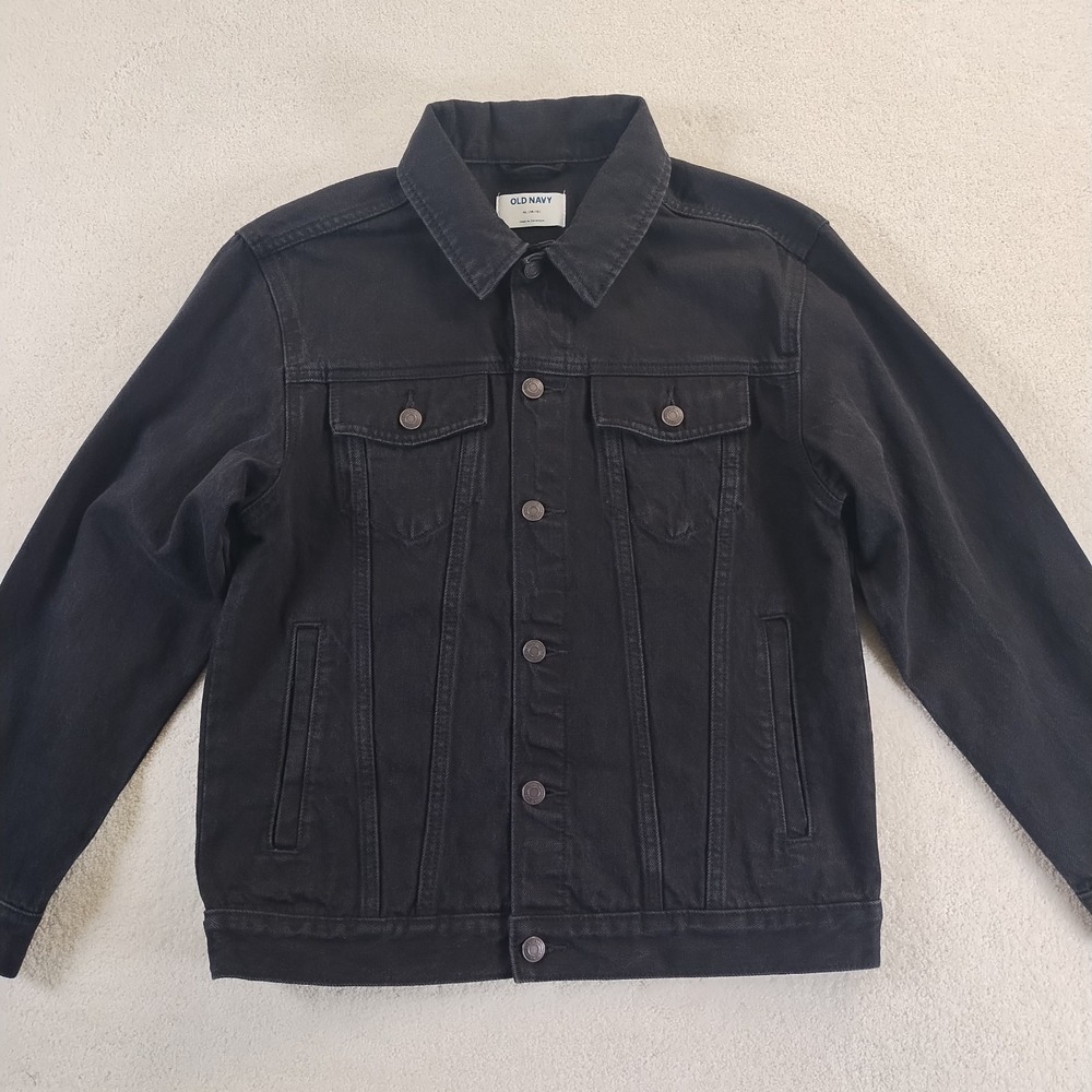 Old Navy Denim Jacket Fits Adult S/XS Black Trucker Cowboy Grunge Workwear - Picture 2 of 14